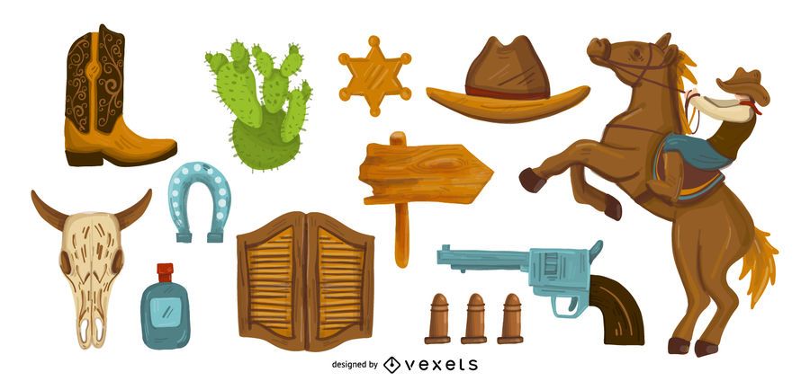 Cowboy Elements Vector Set Cowboy Elements Vector Set