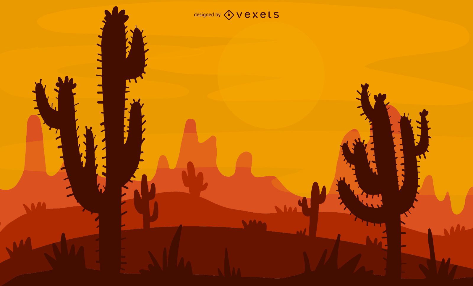 Desenho De Sol Sobre Cactos Do Deserto Para Colorir