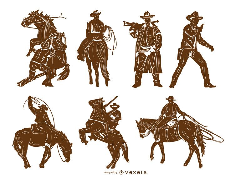 Cowboy Detailed Silhouette Set Cowboy Detailed Silhouette Set