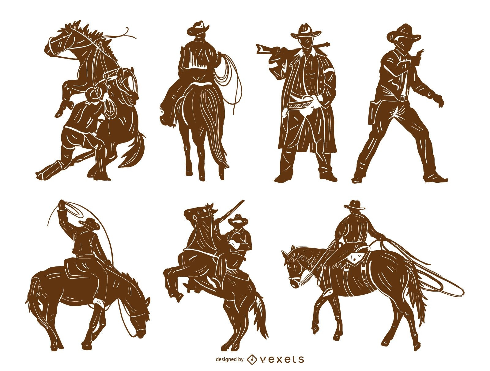 Cowboy Detaillierte Silhouette Set