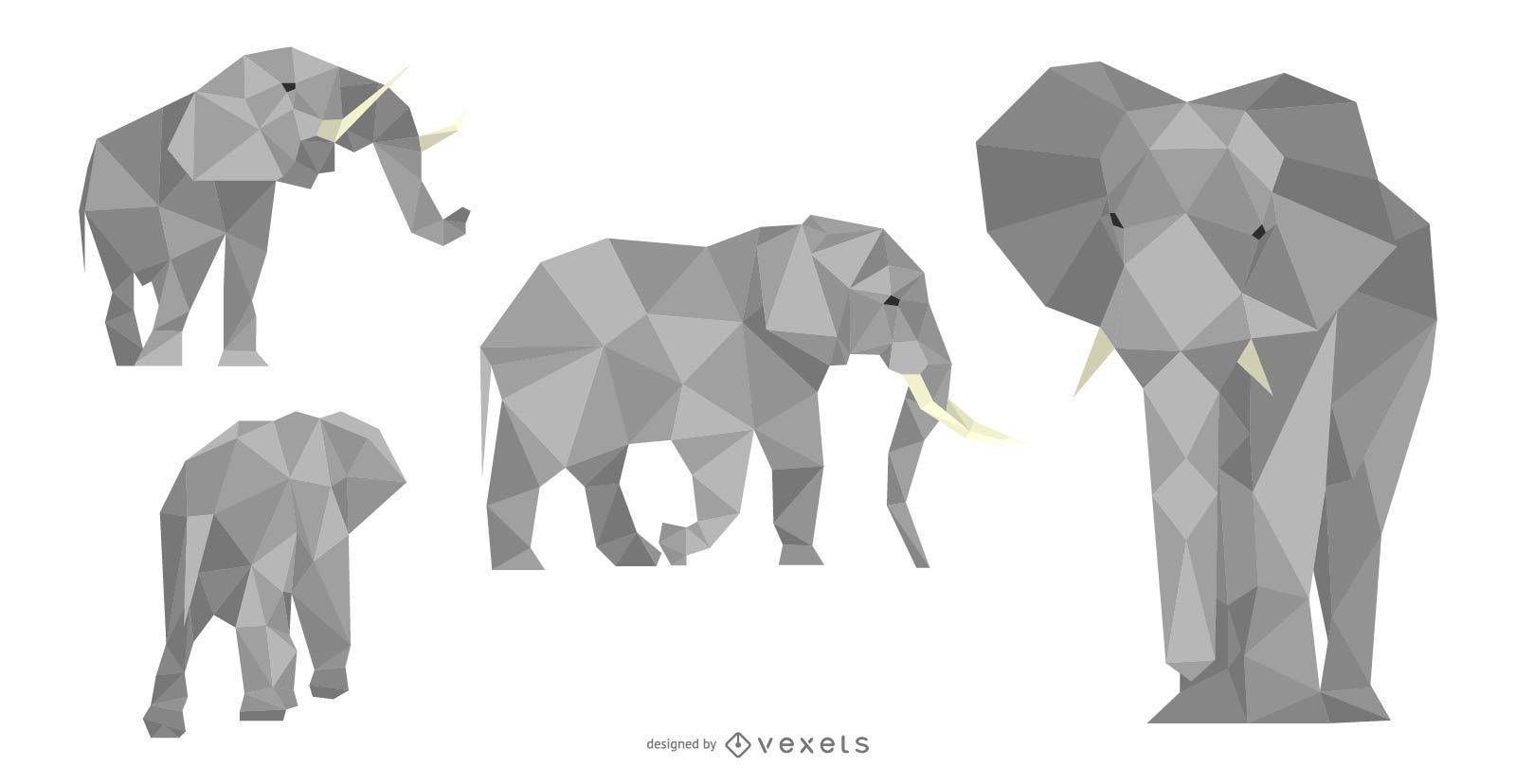 Conjunto de desenho poligonal de elefante