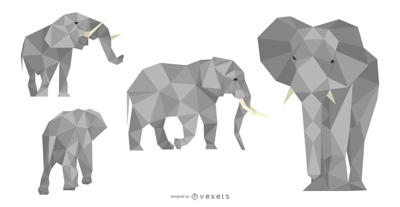 Polygonales Design-Set für Elefanten