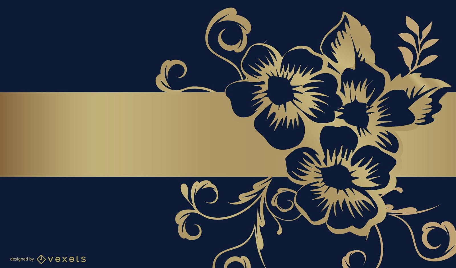 Fita dourada e design de fundo de flores