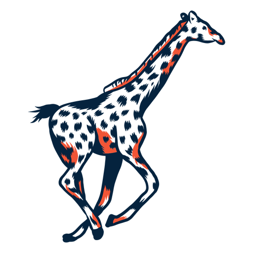 Girafa correndo ponto alto pescoço longo cauda ossicones traço duotônico Desenho PNG
