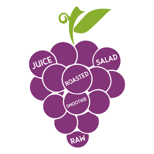 Grapes juice salad roasted smoothie raw flat PNG Design