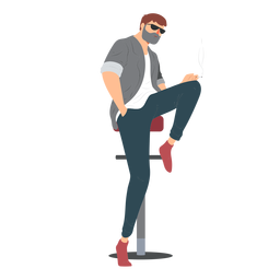 Hombre barba gafas estilo cigarrillo humo silla plana Diseño PNG