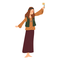 Homem hippie penteado flor emblema camisa plana Desenho PNG