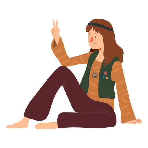 Hombre hippie sentado gesto peinado emblema camisa plana