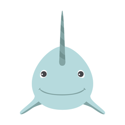 Narwhal flipper tusk head flat sticker PNG Design