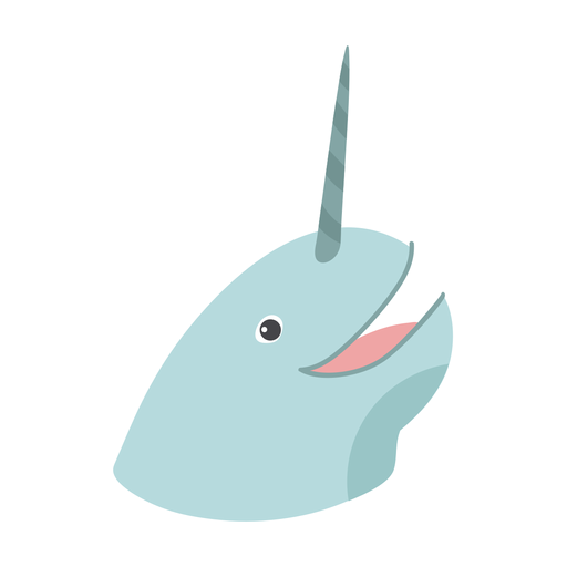 Narwhal smile tusk head flat sticker PNG Design