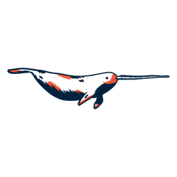 Narwhal tusk flipper tail stroke duotone PNG Design