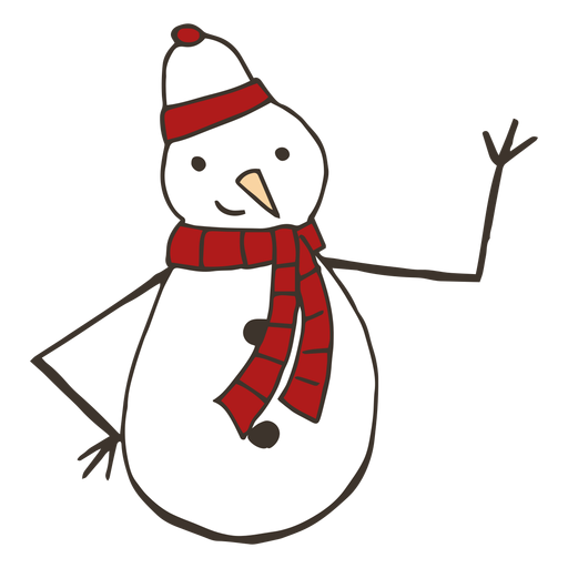 Snowman carrot hat branch button scarf sketch PNG Design