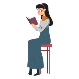 Mulher cadeira livro saia polo óculos liso Desenho PNG
