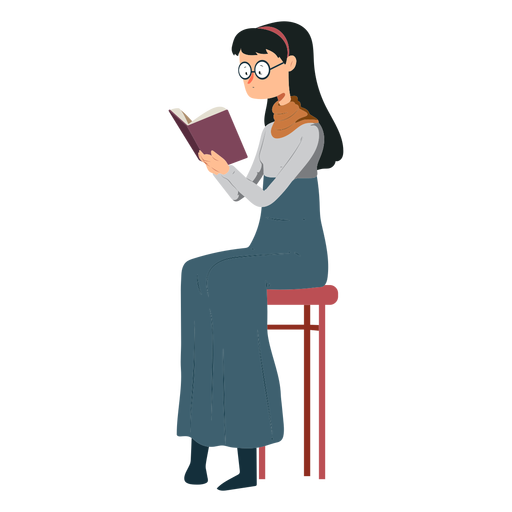 Woman Chair Book Skirt Polo Neck Glasses Flat Transparent Png Svg Vector File