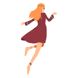Frau Hippie Brille läuft Frisur Kleid flach PNG-Design