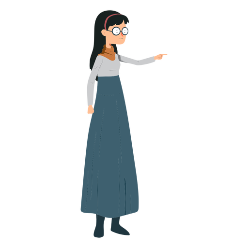 Woman skirt polo neck glasses flat PNG Design