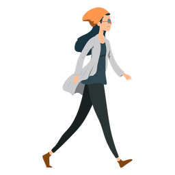 Mulher andando hippie óculos chapéu jaqueta plana Desenho PNG
