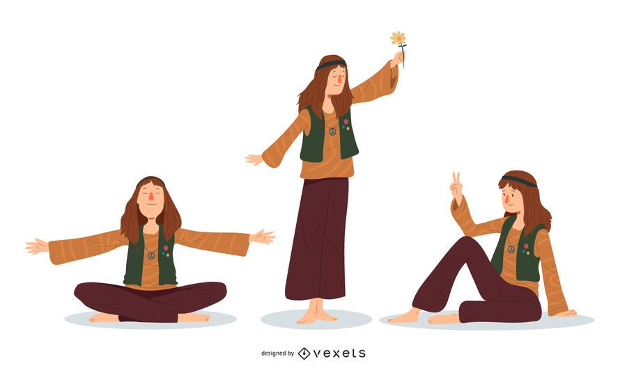 Conjunto de ilustração de homem hippie Conjunto de ilustração de homem hippie