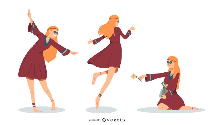 Hippie Woman Illustration Set Hippie Woman Illustration Set