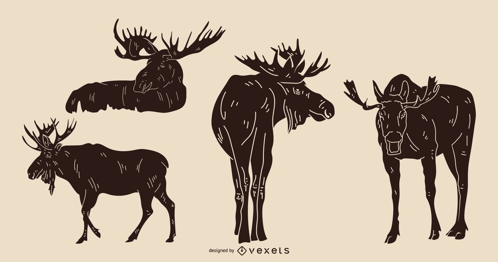 Moose Silhouette with Detail Set