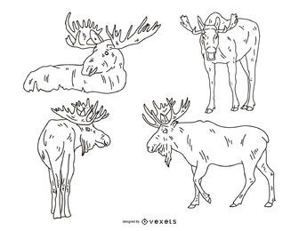 Elch-Strich-Illustrationssatz