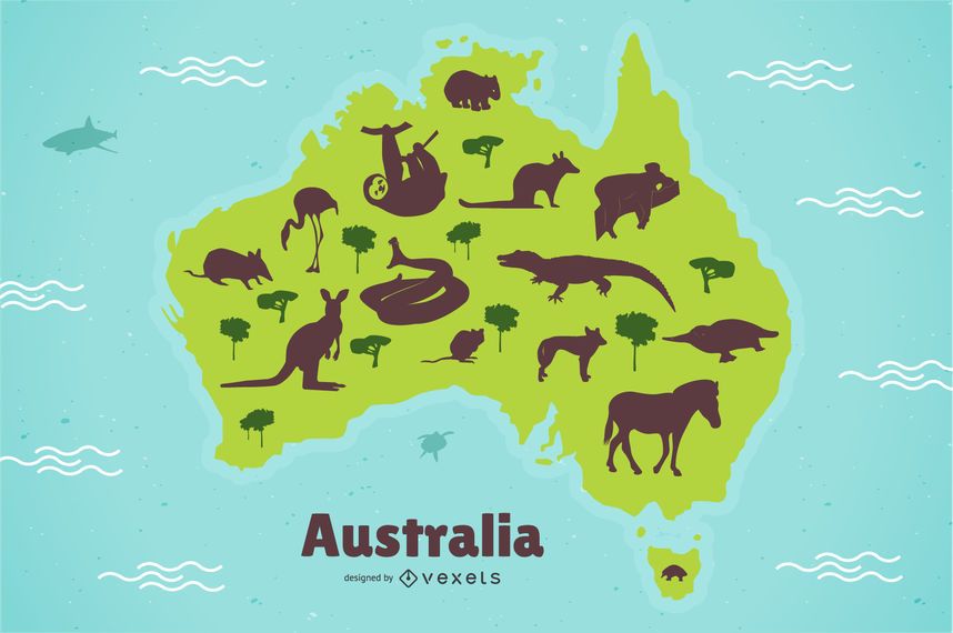Australia Animal Map Illustration Australia Animal Map Illustration