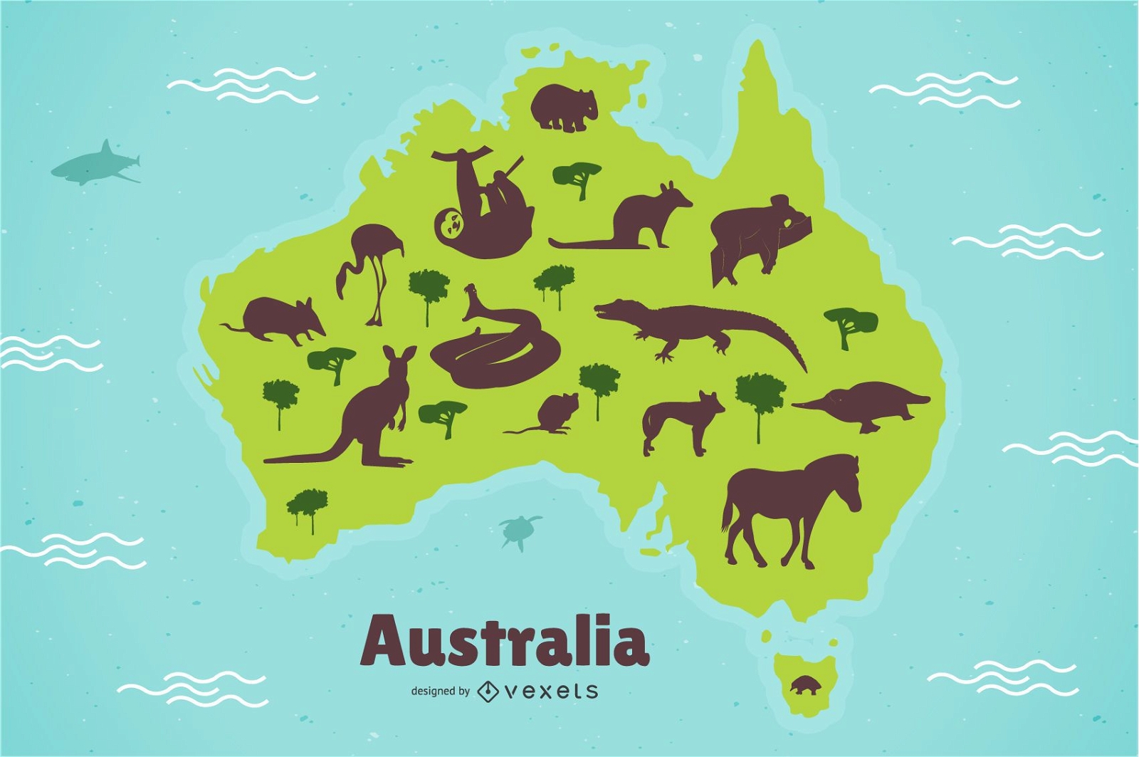 Ilustraci?n de mapa de animales de Australia
