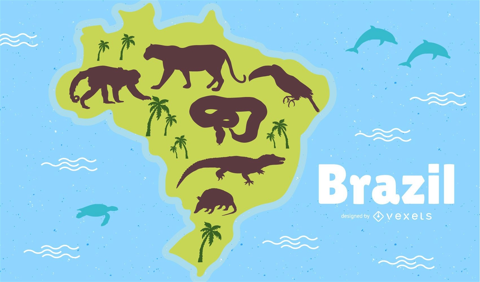 Map of brazil with animals illustration