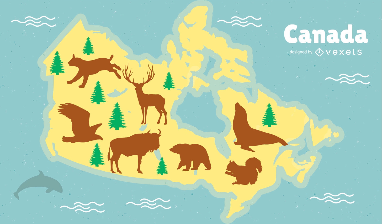 Canadian Animals Map Illustration 