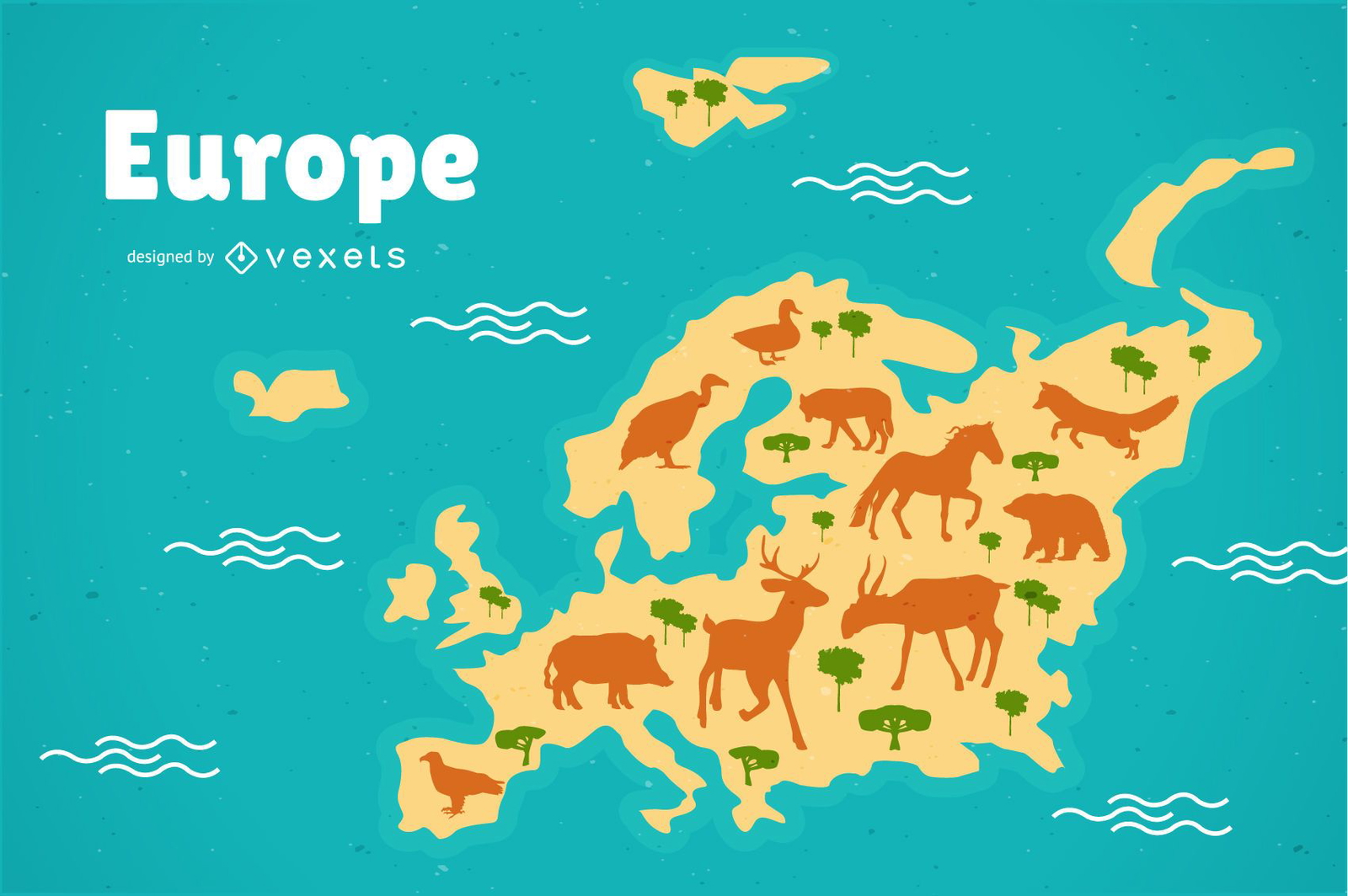 Ilustração do mapa de animais da Europa