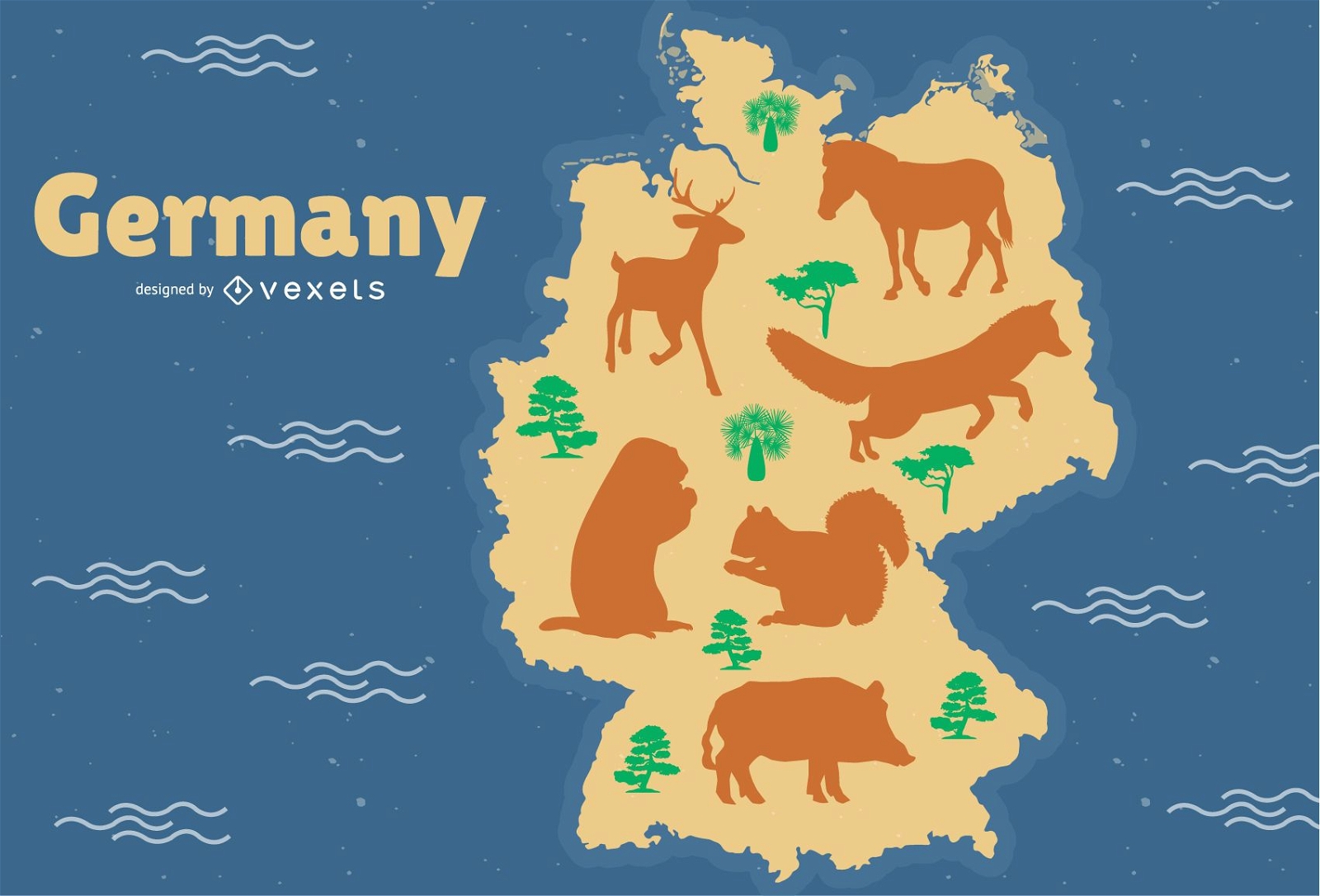 Deutschland Tierkarte Illustration