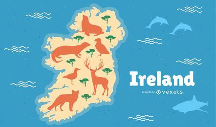 Ireland with Animals Map Illustration Ireland with Animals Map Illustration