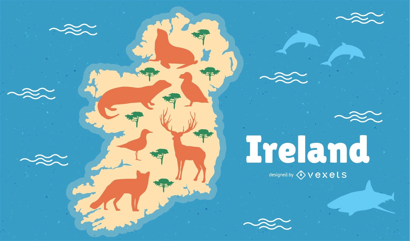 Irland mit Tierkartenillustration
