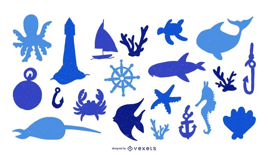 Nautical Elements Silhouette Set Nautical Elements Silhouette Set