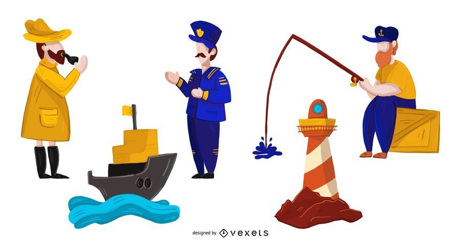 Nautical Characters Illustration Set Nautical Characters Illustration Set