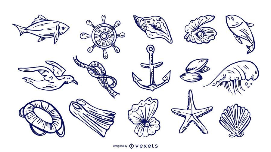 Hand Drawn Nautical Elements Set Hand Drawn Nautical Elements Set