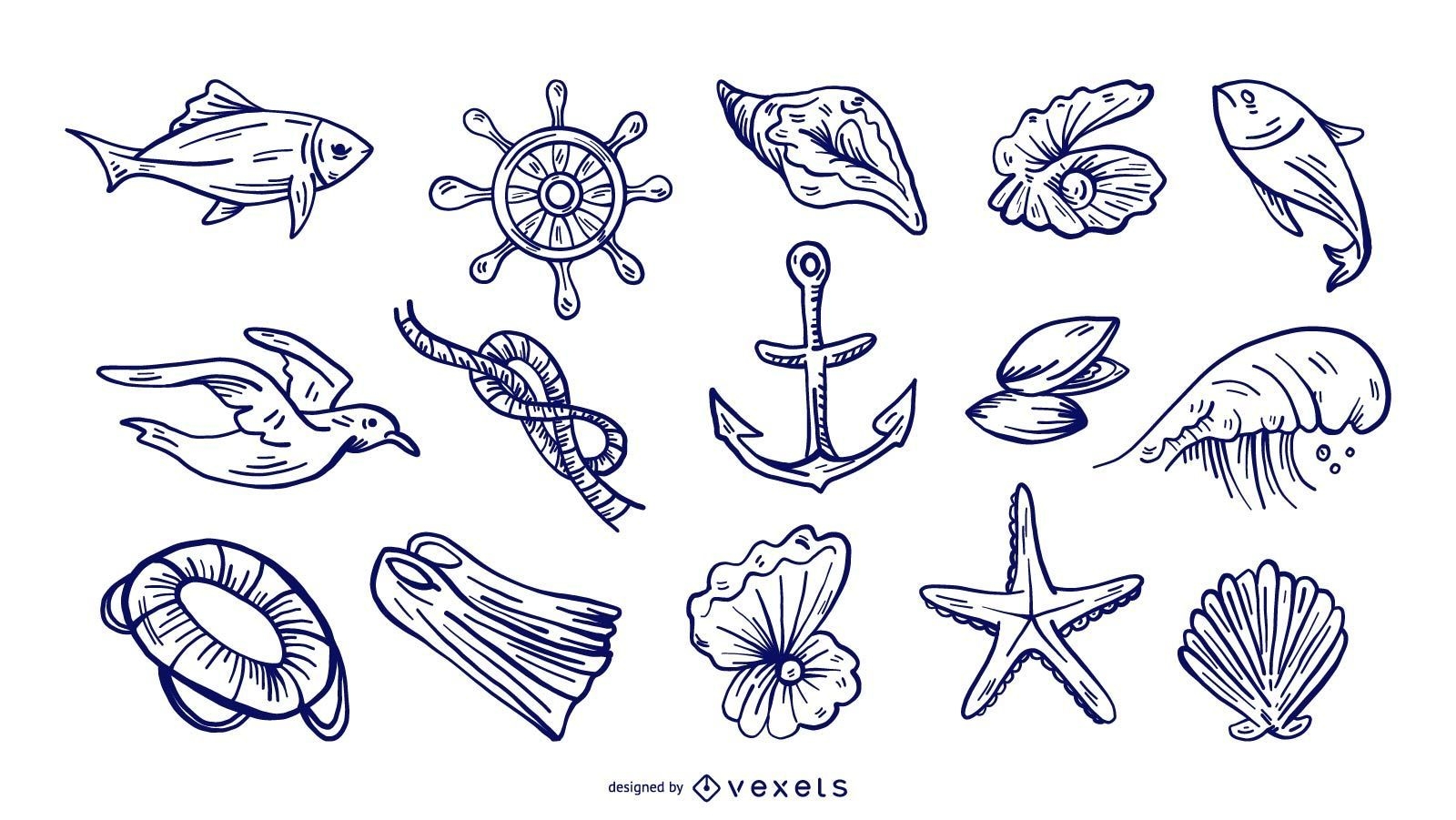 Hand Drawn Nautical Elements Set