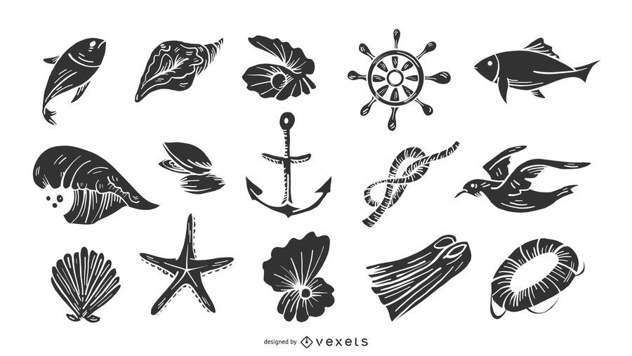 Nautical Elements Black and White Set Nautical Elements Black and White Set