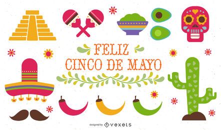 Flaches Illustrationsset Cinco de Mayo