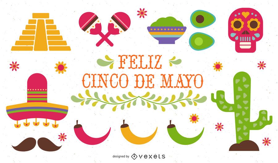 Conjunto de ilustración plana del Cinco de Mayo Conjunto de ilustración plana del Cinco de Mayo