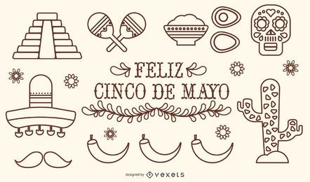 Mexiko Cinco de Mayo Schlaganfall-Vektor-Set