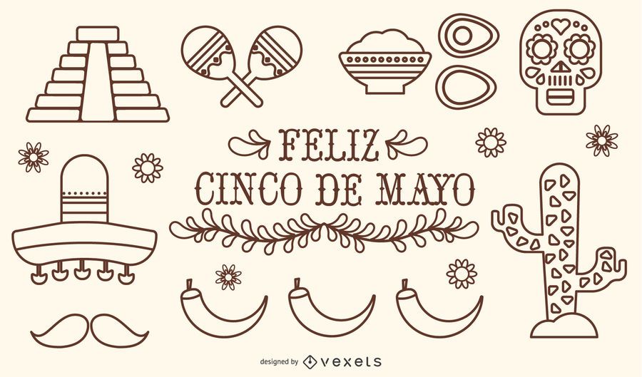 Conjunto de vectores de trazo de México Cinco de Mayo Conjunto de vectores de trazo de México Cinco de Mayo
