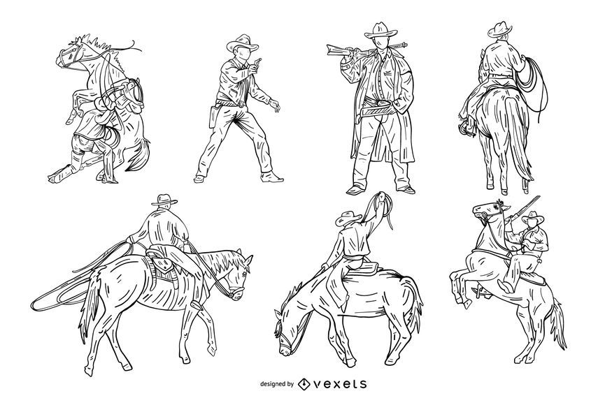 Cowboy mão desenhada estilo conjunto Cowboy mão desenhada estilo conjunto
