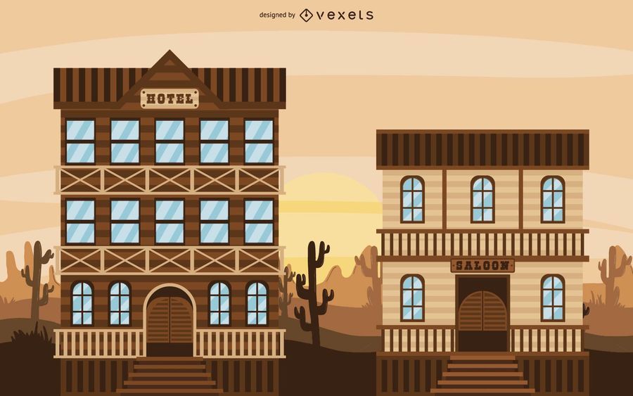 Cowboy Western Town Illustration Cowboy Western Town Illustration