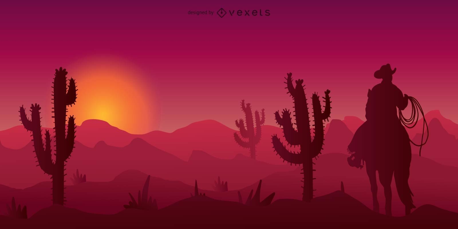Cowboy Western Desert Silhouette Illustration