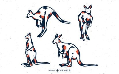 Kangaroo Duotone Illustration Set