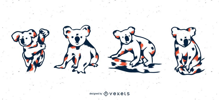 Koala Duotone Illustration Set Koala Duotone Illustration Set