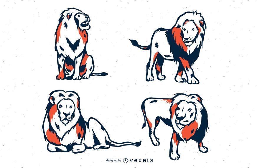 Lion Duotone Illustration Set Lion Duotone Illustration Set