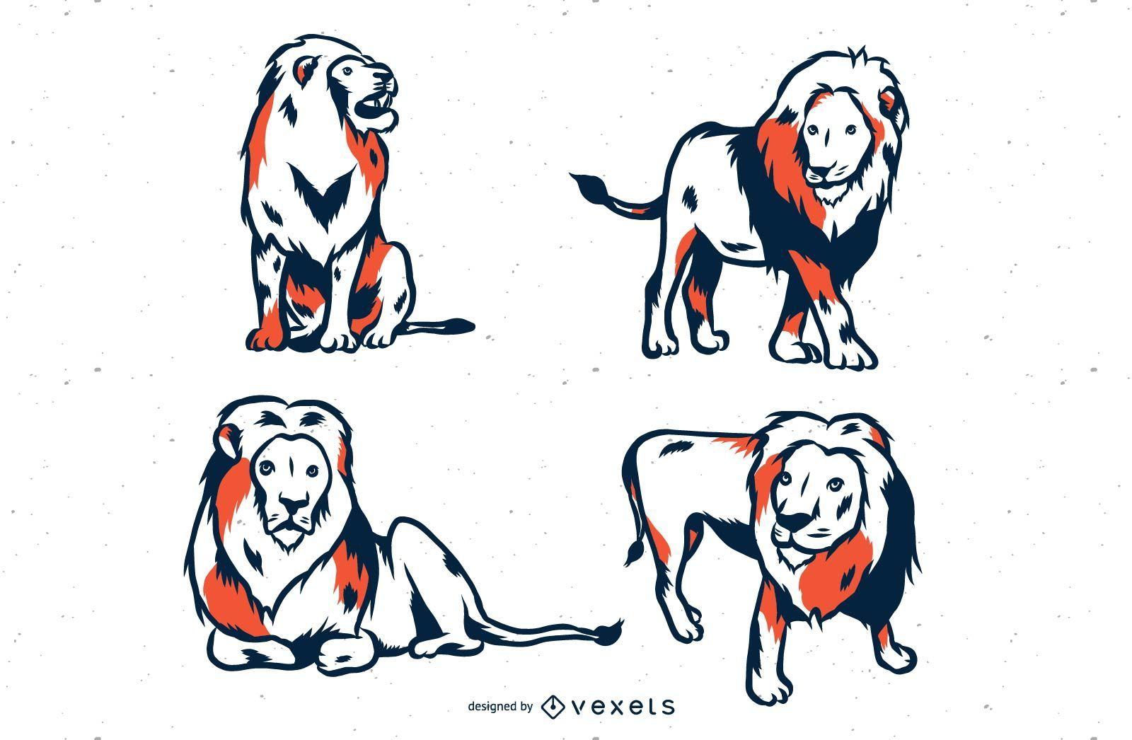 Conjunto de ilustración de león duotono