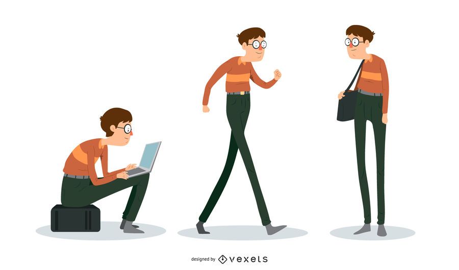 Conjunto de ilustración de hombre empollón Conjunto de ilustración de hombre empollón